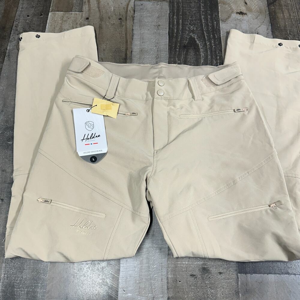 HELDRE Geilo Trousers Men's L Thin Stretchy Zip Pockets Bottom Hooks Hiking Khak